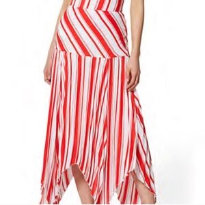 New York and Company Red and White Pleated Handkershief-Hem Skirt size 6
